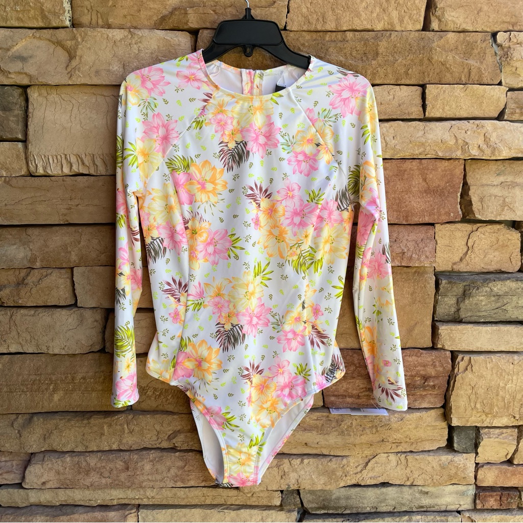 Hurley White Tropical Floral Bodysuit Swimsuit Nwt Women Medium & Large